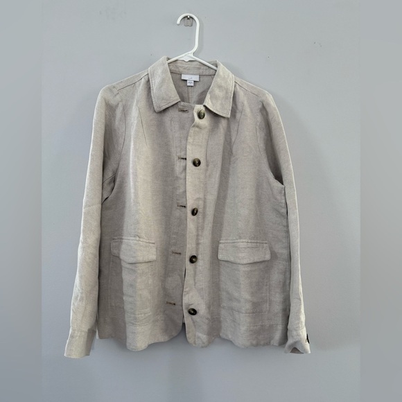 NWT J. Jill Flax Flannel Shacket Button down Shirt Beige Tan Size M Comfy Linen - Picture 4 of 11